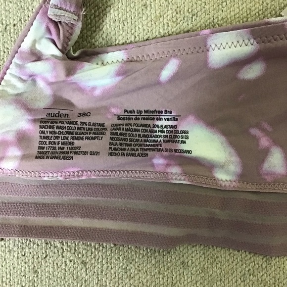 Auden Orchid leaves lavender and white Wirefree push-up Bra Size 38C - Picture 10 of 11